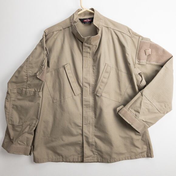 Tactical Shirt Tru-Spec Men’s Large Beige Full Zip Hook-and-Loop Utility Ripstop - Picture 1 of 13